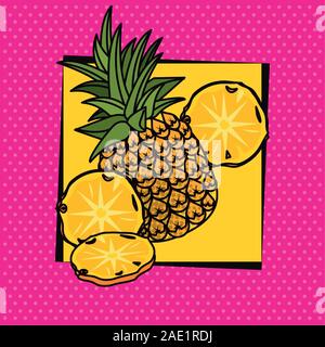 poster pop art style with pineapple fruit Stock Vector