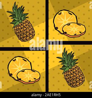 poster pop art style with pineapples Stock Vector