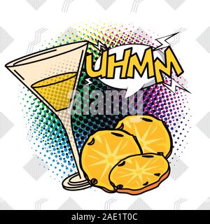 poster pop art style with cocktail cup and pineapple Stock Vector