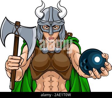 Viking Female Gladiator Bowling Warrior Woman Stock Vector