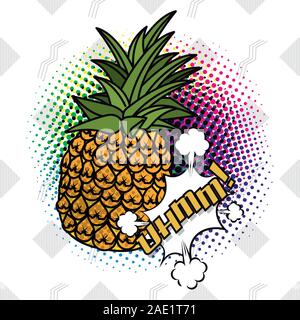 poster pop art style with pineapple fruit Stock Vector