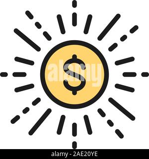 Shine coin flat color line icon. Isolated on white background Stock Vector