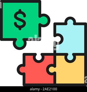 Puzzle money, investment flat color line icon. Isolated on white background Stock Vector