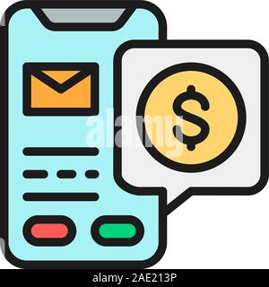 Vector online mobile loan application flat color line icon. Stock Vector