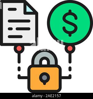 Vector secured loan, loan agreement flat color line icon. Stock Vector