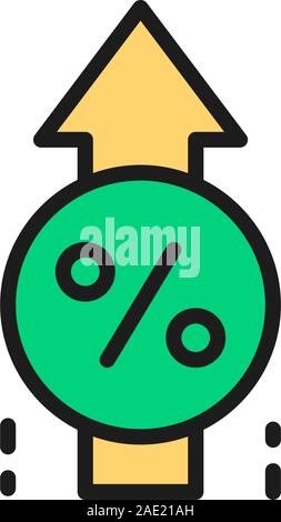 Vector loan interest rate increase flat color line icon. Stock Vector