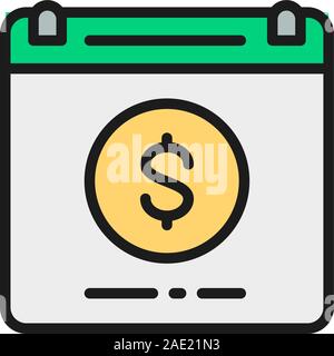 Calendar payday loan, monthly payment flat color line icon. Stock Vector