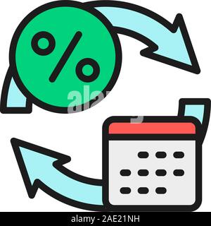 Vector loan repayment calendar days flat color line icon. Stock Vector