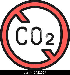 No carbon emissions, co2 emissions sign flat color line icon. Stock Vector