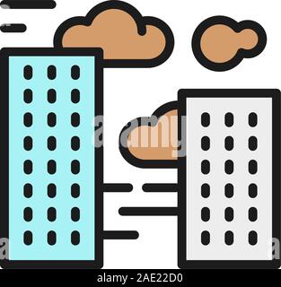 Vector city smog, air pollution flat color line icon. Stock Vector