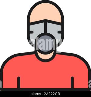 Vector man in respiratory system flat color line icon. Stock Vector