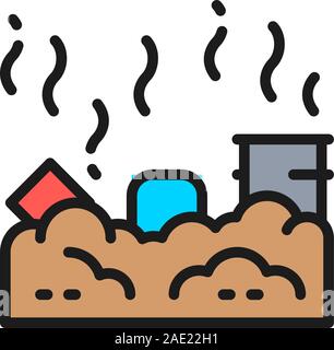 Vector waste landfill, air pollution flat color line icon. Stock Vector
