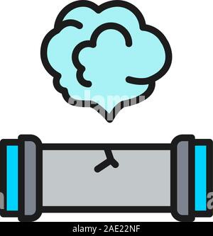 Vector broken pipe, plumbing pipeline flat color line icon. Stock Vector