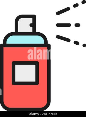 Aerosol spray bottle, spray can flat color line icon. Stock Vector