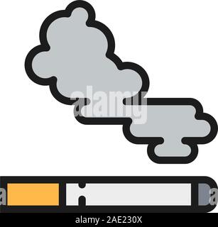 Cigarette, tobacco smoke flat color line icon. Isolated on white background Stock Vector