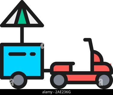 Vector refrigerator scooter food truck flat color line icon. Stock Vector