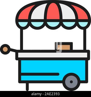 Vector food stall, street market flat color line icon. Stock Vector