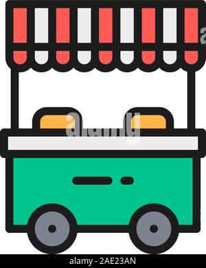 Vector street market, food stall flat color line icon. Stock Vector