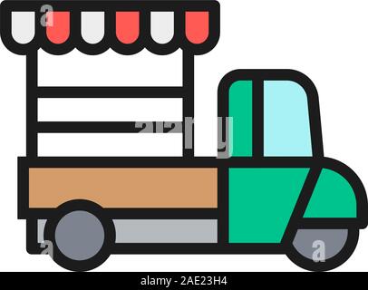 Fast food truck flat color line icon. Isolated on white background Stock Vector