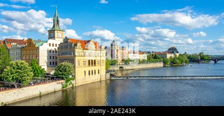 Bedřich Smetana Museum and Klub Lávka on the embankment of Vltava River Prague Czech Republic. Stock Photo