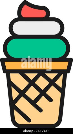Vector Italian ice cream, gelato flat color line icon. Stock Vector