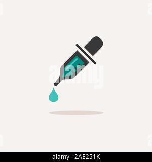Dropper pipette. Icon with shadow on a beige background. Pharmacy flat vector illustration Stock Vector