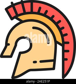 Vector gladiator warrior helmet, spartan flat color line icon. Stock Vector