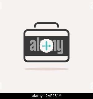 First aid case. Icon with shadow on a beige background. Medicine flat vector illustration Stock Vector