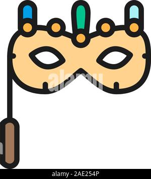 Traditional Venetian mask, masquerade, carnivals flat color line icon. Stock Vector