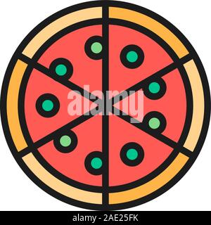 Pizza, italian dish flat color line icon. Isolated on white background Stock Vector