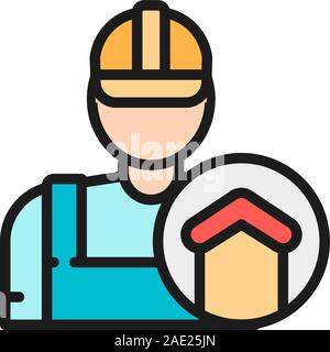 Vector repairman, foreman, builder, architect flat color line icon. Stock Vector