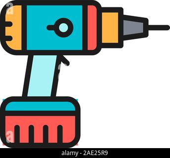 Drill, drilling machine, building tools flat color line icon. Stock Vector