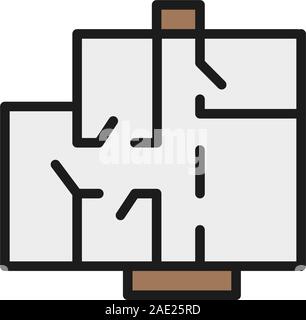 Apartment floor plan, architectural project flat color line icon. Stock Vector