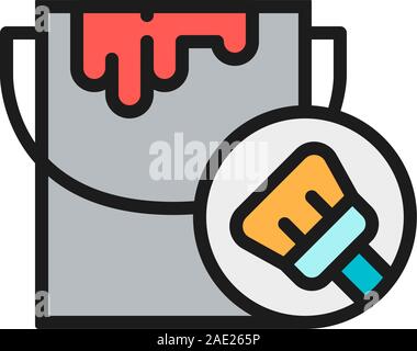Paint bucket, paint can, paintbrush flat color line icon. Stock Vector
