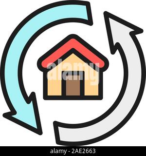 House remodeling, redevelopment, repair home flat color line icon. Stock Vector