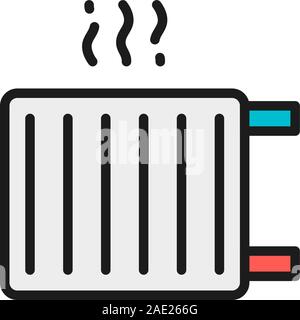 Vector radiator, heater, heat system flat color line icon. Stock Vector