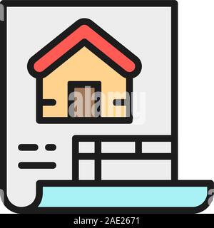 Estimate, construction document, house plan flat color line icon. Stock Vector