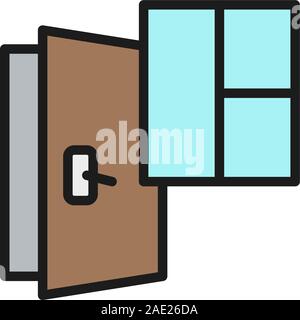 Door and window installation services, replacement flat color line icon. Stock Vector