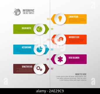 Vector  Infographic Company Milestones Timeline Template with circle icon pointers on a straight vertical  time line Stock Vector