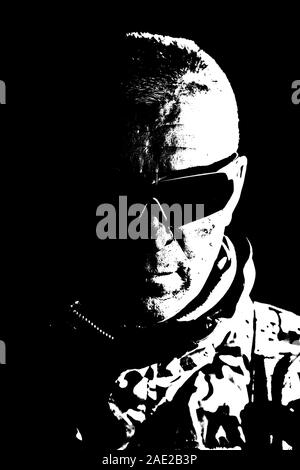 Elderly commando fighter studio portrait on black Stock Photo