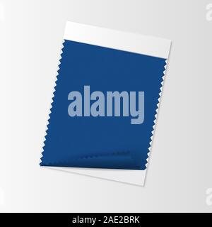 Fabric sample, textile swatch template for interior design mood board with Classic Blue 2020 Color of the year. Trendy color palette, vibrant piece of fabric. Vector illustration for advertising Stock Vector