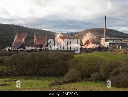 The demolition of the Cooling Towers at Ironbridge Power station in Shropshire, England. Stock Photo