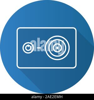 Action camera flat linear long shadow icon. Vector line symbol Stock Vector