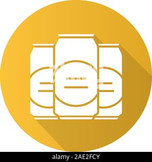 Beer cans flat design long shadow icon. Vector silhouette symbol Stock Vector