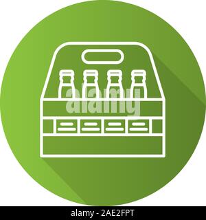 Beer bottles box. Flat linear long shadow icon. Vector line symbol Stock Vector
