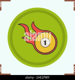 Burning billiard ball color icon. Number 1 billiard ball. Isolated vector illustration Stock Vector