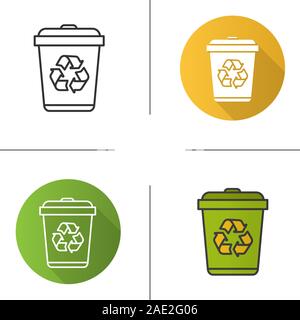 Recycle bin icon. Flat design, linear and color styles. Wastebasket. Isolated vector illustrations Stock Vector