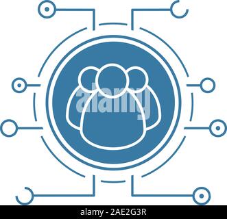 User group flat linear long shadow icon. Networking. People in microchips pathways. Vector line symbol Stock Vector