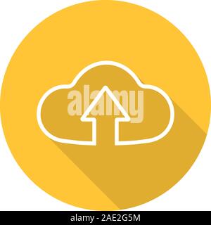 Cloud storage files uploading. Flat linear long shadow icon. Cloud computing. Vector line symbol Stock Vector