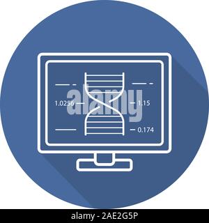 Laboratory computer flat linear long shadow icon. Science project. Molecular structure. Vector line symbol Stock Vector